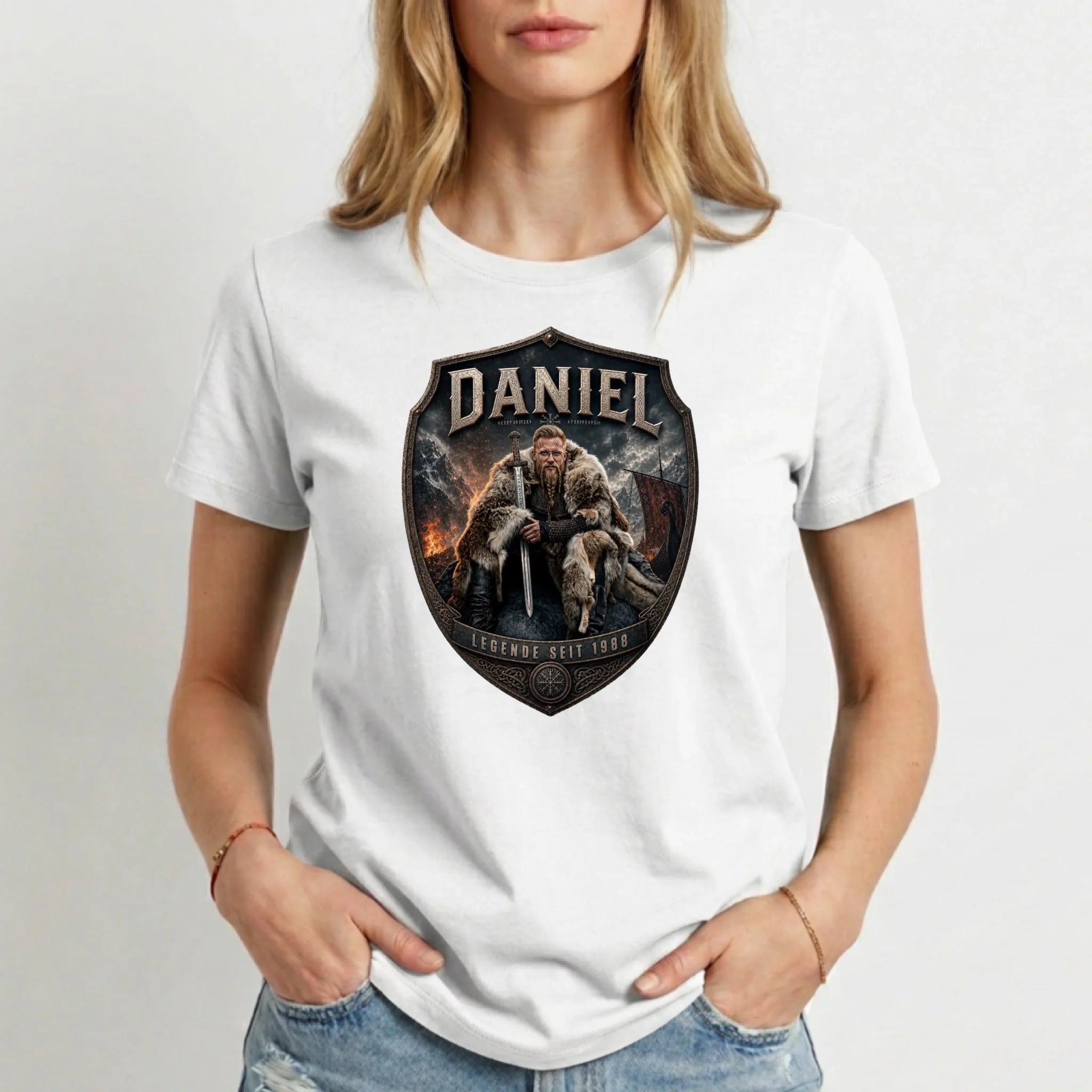 Wikinger T-Shirt mit Foto personalisiert Damen - weiss