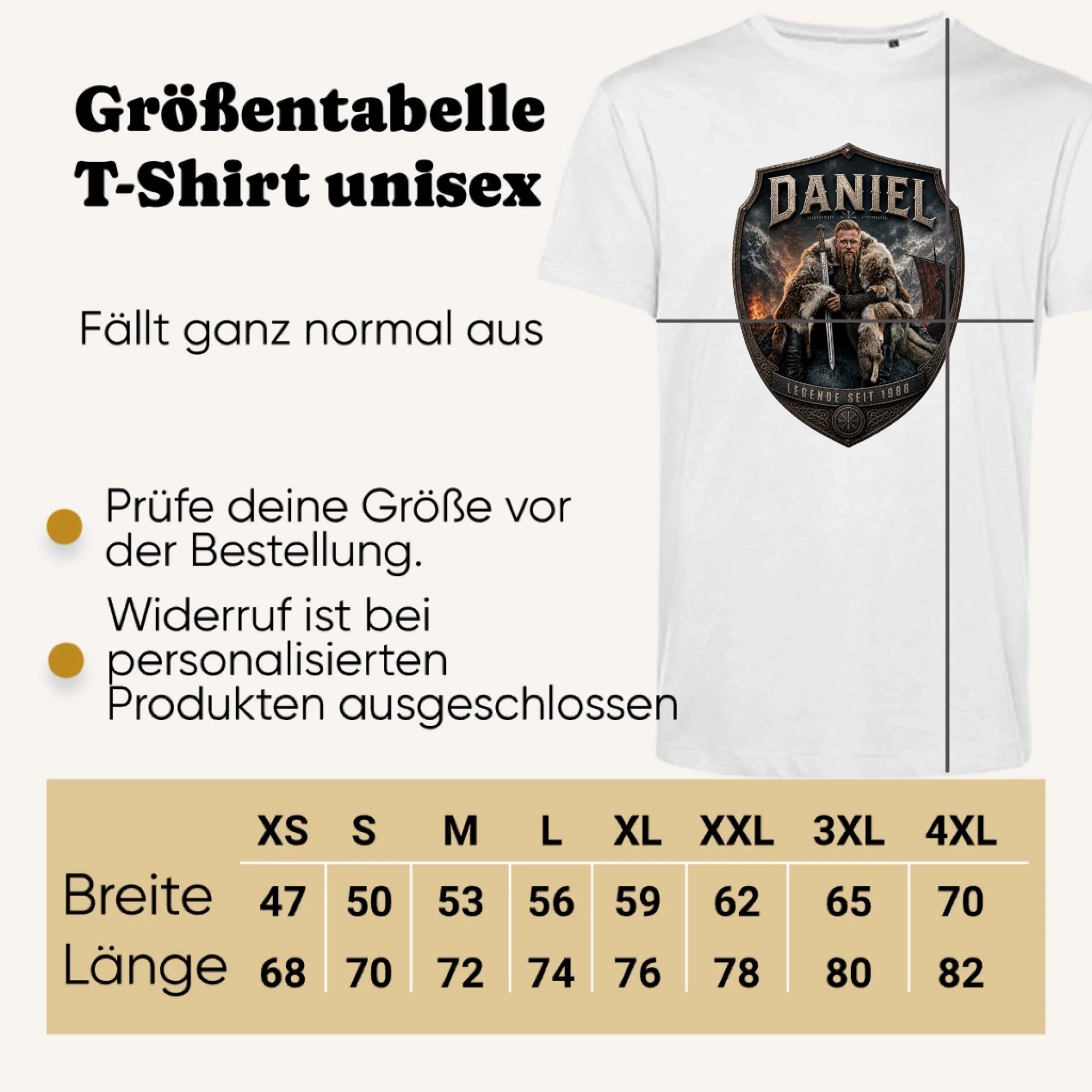 Personalisiertes T-shirt unisex - Größentabelle