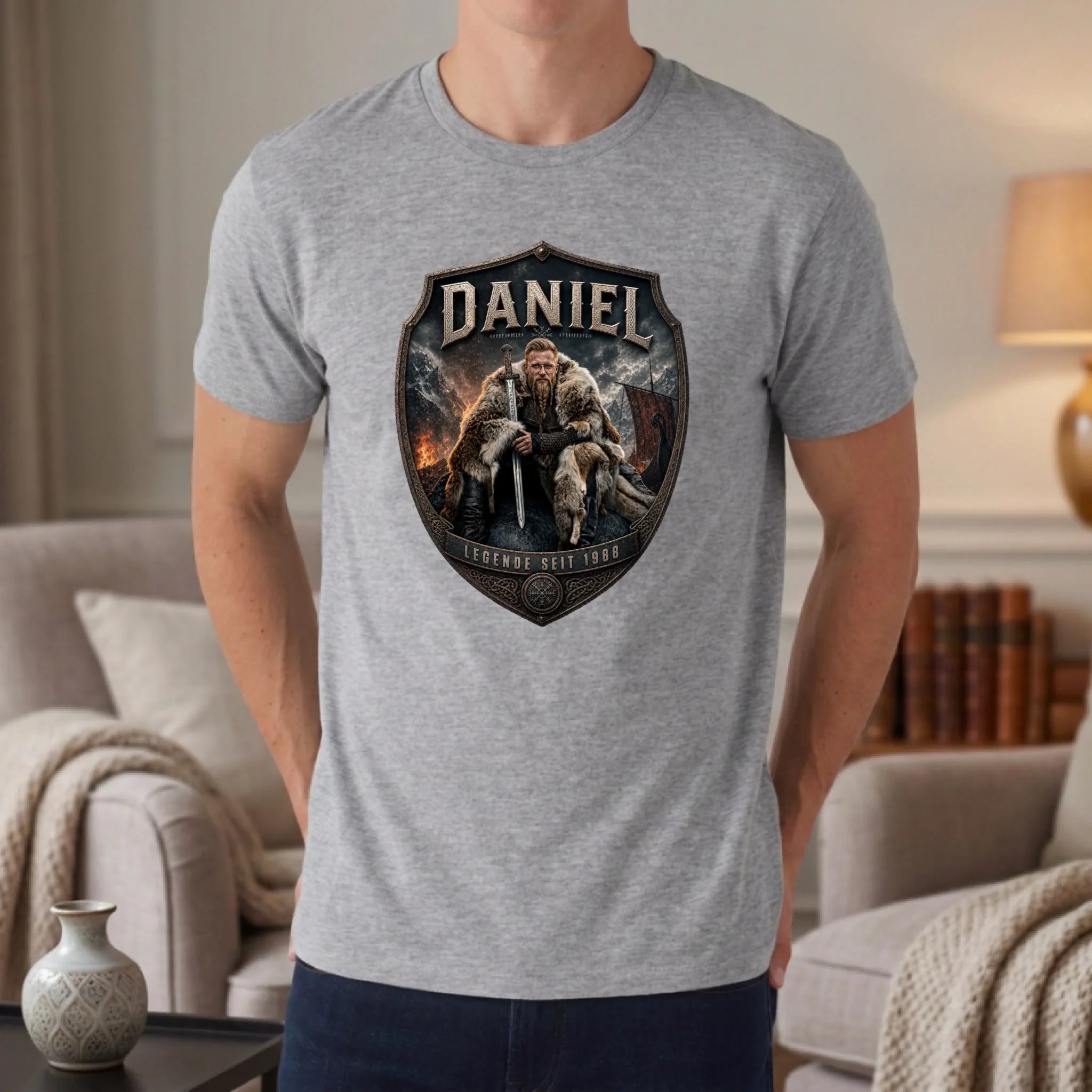 Wikinger T-Shirt mit Foto personalisiert - heather grey