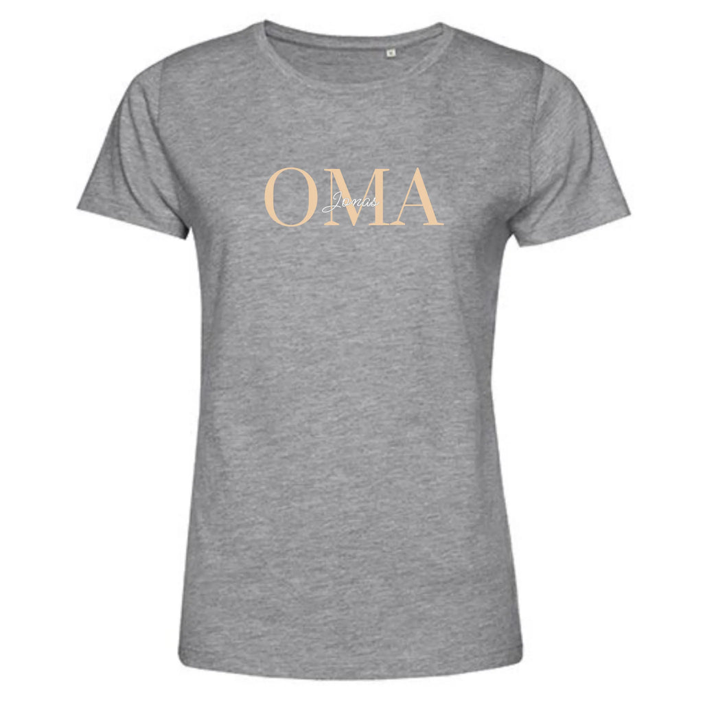 Beste Oma T-Shirt personalisiert Damen grau mit Enkelnamen - Geschenk für Oma