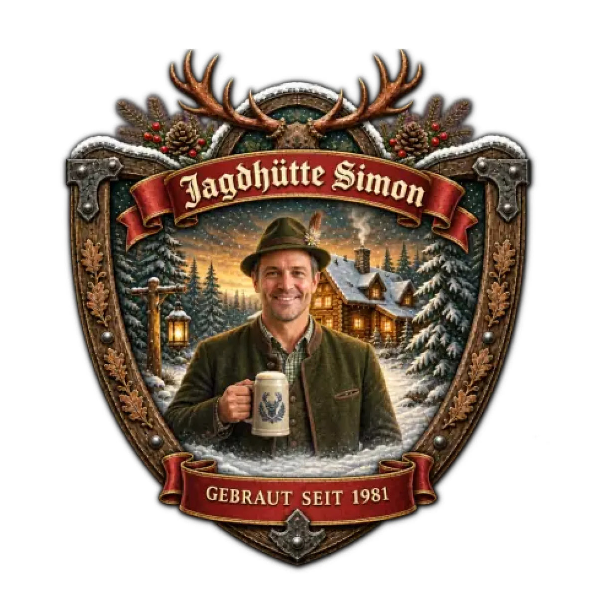 Weihnachtlicher Bierkrug im Jagd Design personalisiert – Bierkrug Steingut 0,5 l