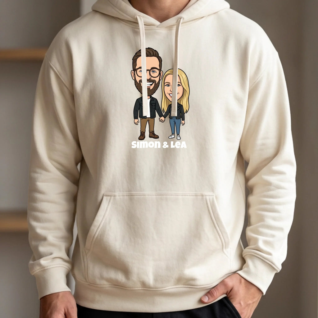 Comic Pullover im Big Head Stil mit deinem Foto – Hoodie off-white vorn