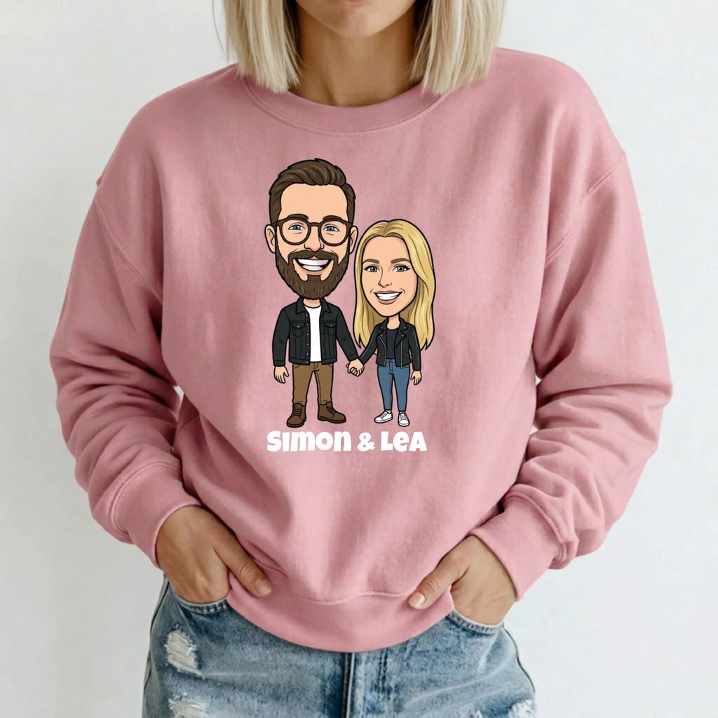 Comic Pullover im Big Head Stil mit deinem Foto – Sweater rosa