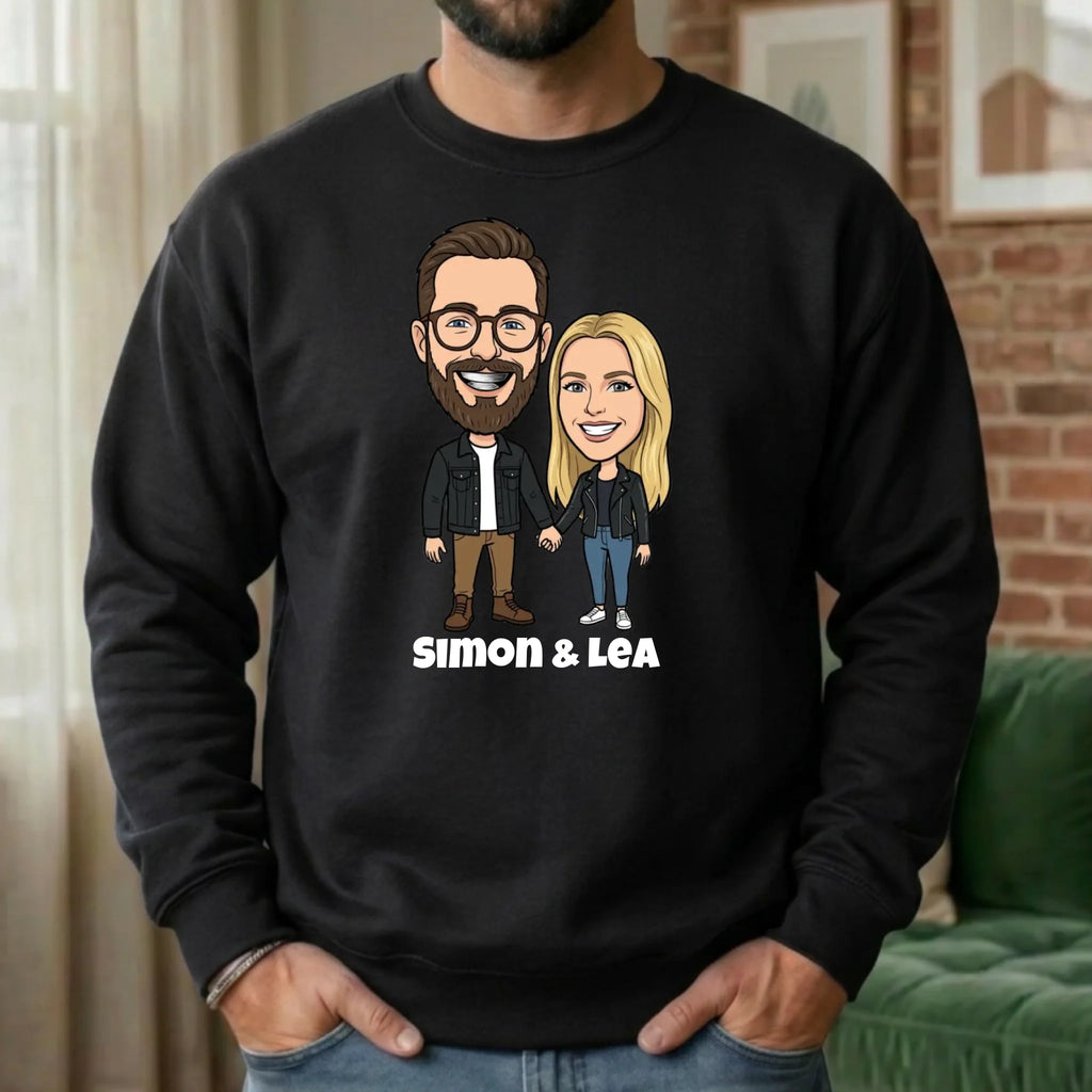 Comic Pullover im Big Head Stil mit deinem Foto – Sweater schwarz
