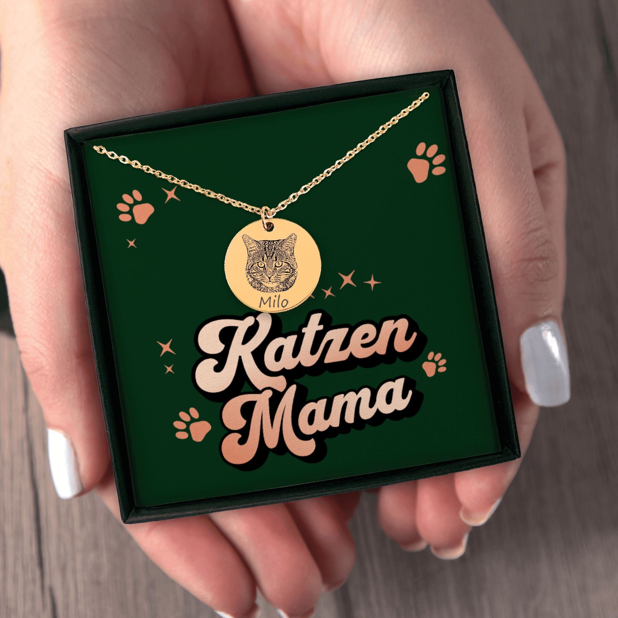 Personalisierte Halskette mit Katzengravur 