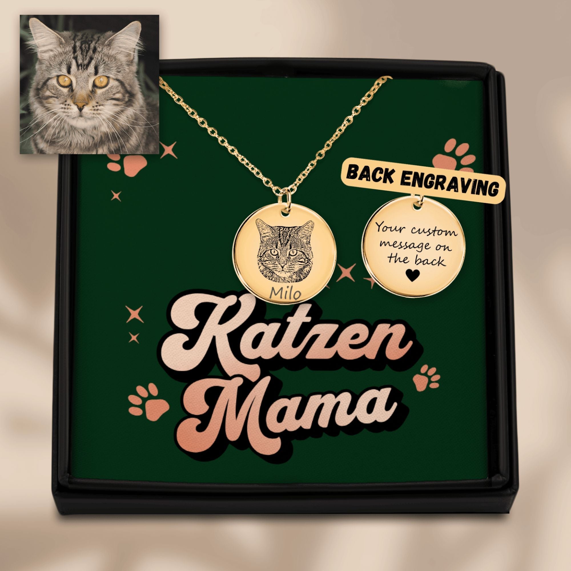 Personalisierte Halskette mit Katzengravur 