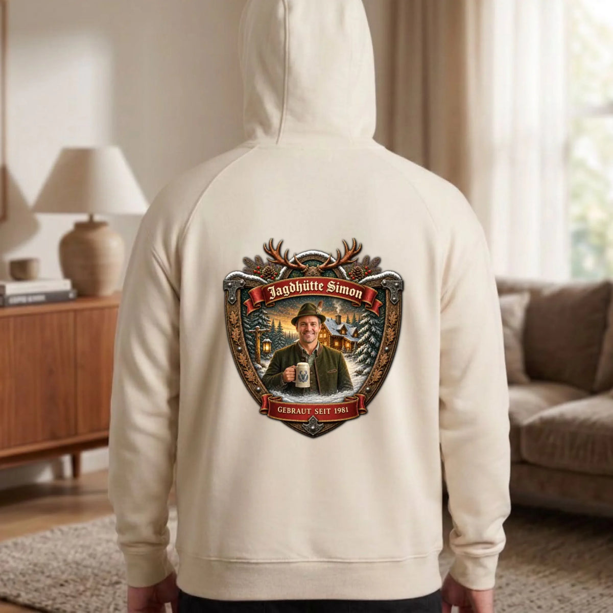 Jagd Design Pullover mit deinem Foto personalisiert – Hoodie off-white
