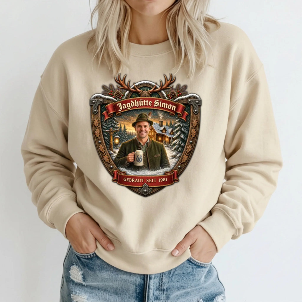 Jagd Design Pullover mit deinem Foto personalisiert – Sweater beige