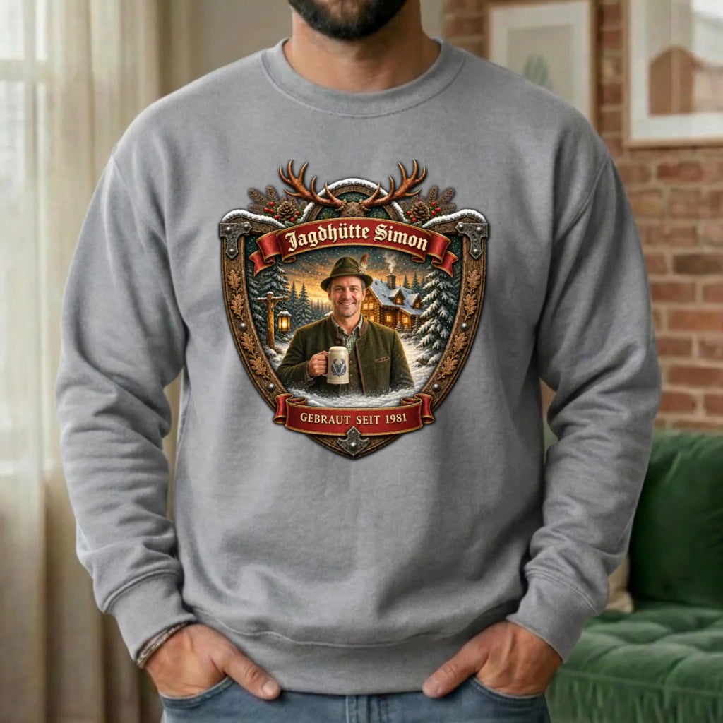 Jagd Design Pullover mit deinem Foto personalisiert – Sweater grau