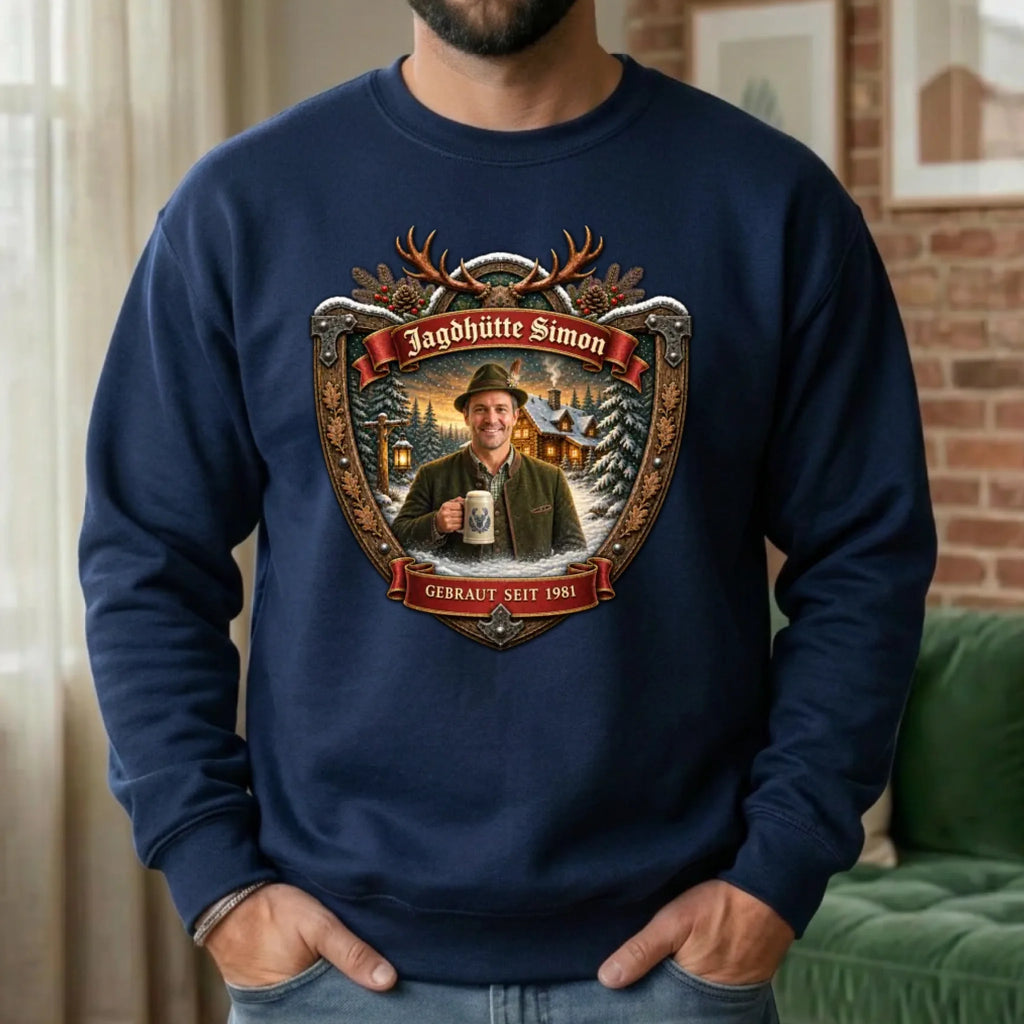 Jagd Design Pullover mit deinem Foto personalisiert – Sweater navy