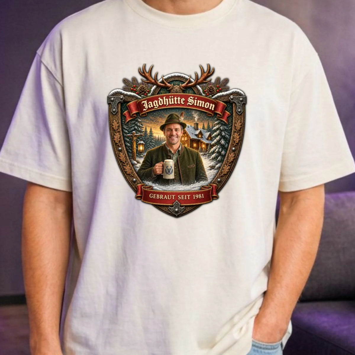 Jagd Design T-Shirt mit deinem Foto – Oversized T-Shirt
