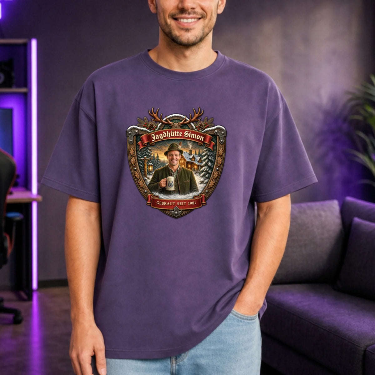Jagd Design T-Shirt mit deinem Foto – Oversized T-Shirt