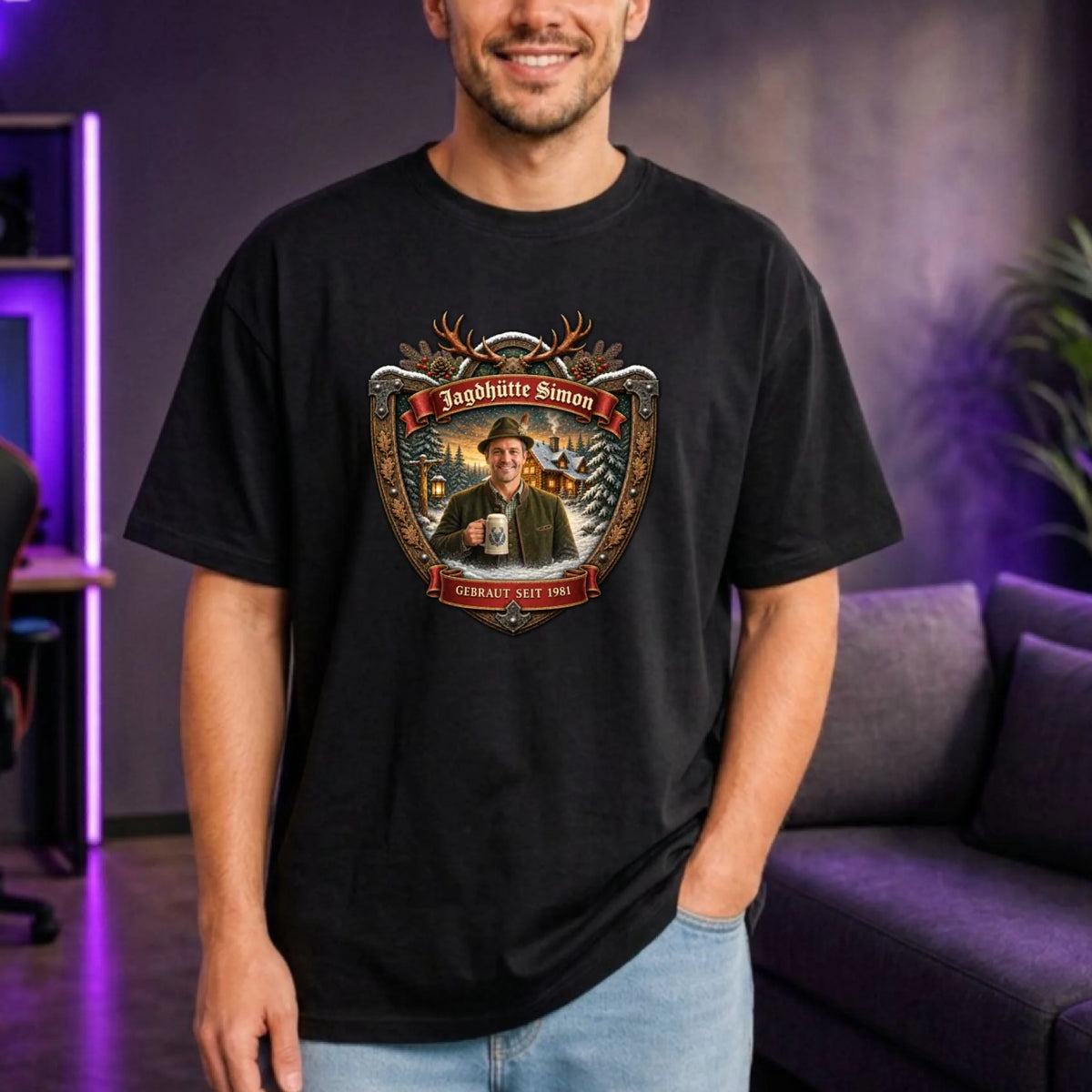 Jagd Design T-Shirt mit deinem Foto – Oversized T-Shirt