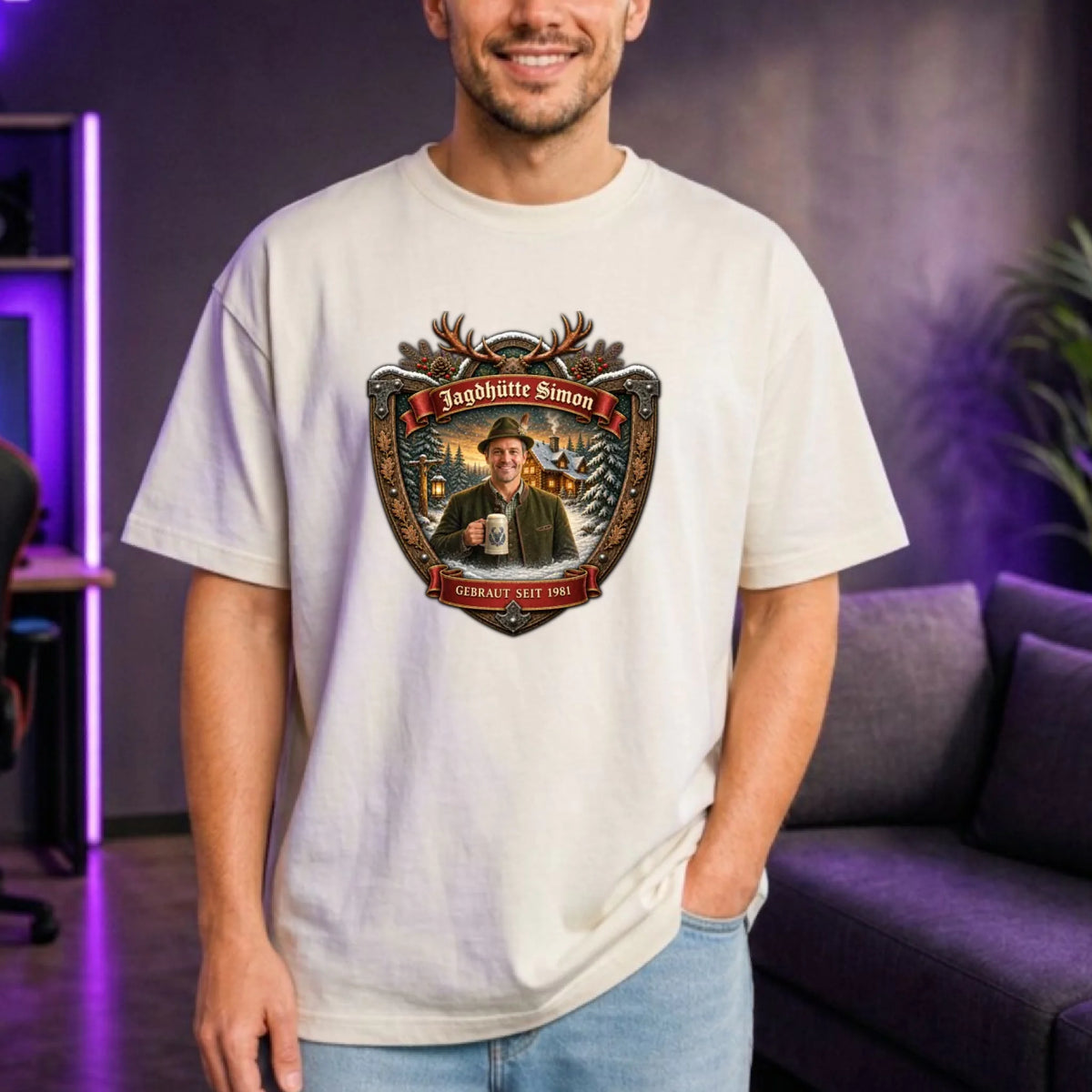 Jagd Design T-Shirt mit deinem Foto – Oversized T-Shirt