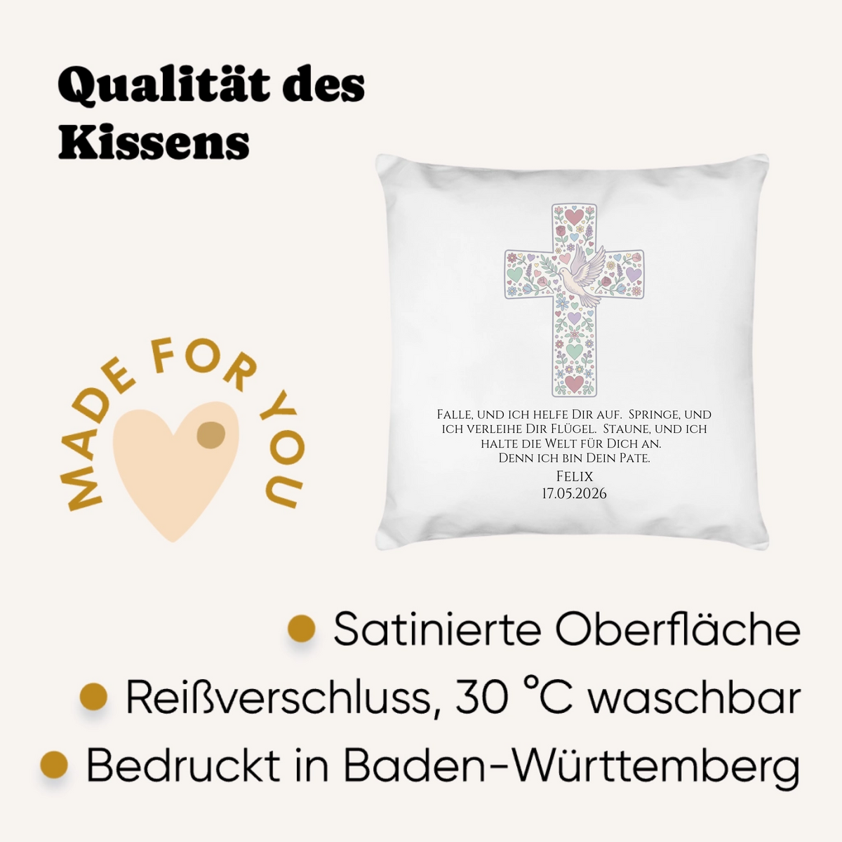 Geschenk zur Taufe - personalisiertes Kissen mit Psalm