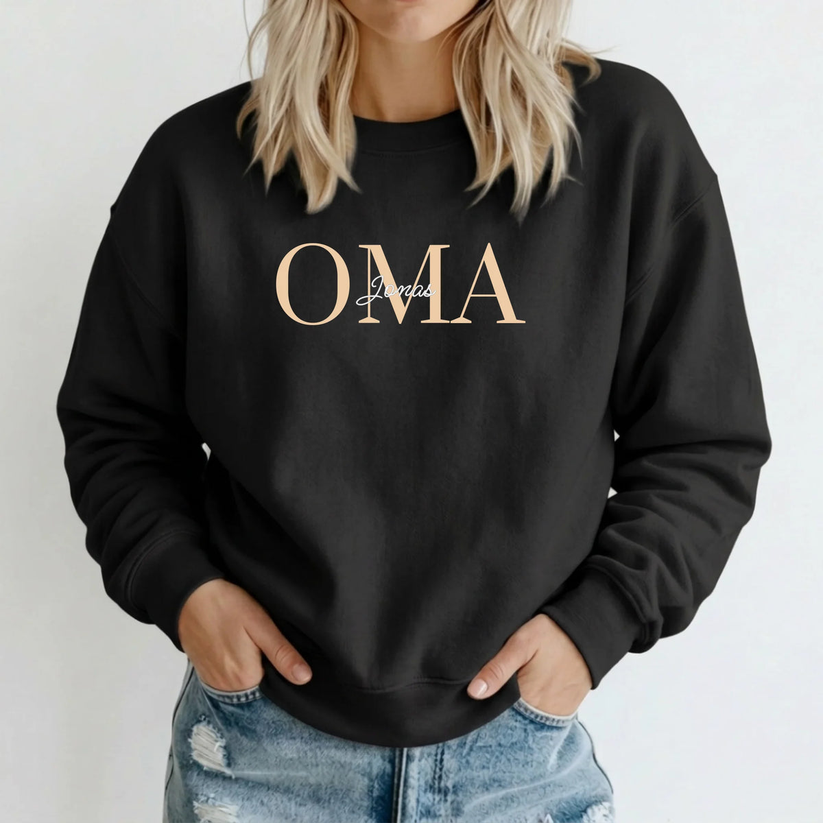 Oma Pullover personalisiert mit Namen der Enkel – Sweater schwarz