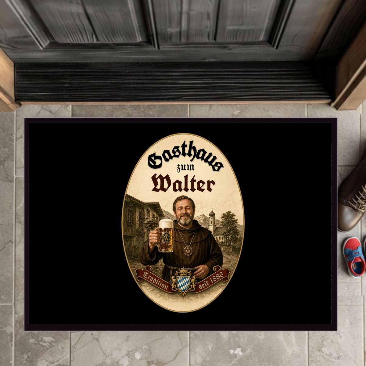 Personalisierte Fußmatte im Gasthaus Design mit Foto – Geschenk zum Einzug