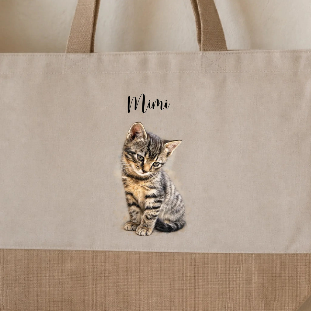 Personalisierte Katzen Tasche mit Foto und Namen – Tasche mit Jute-Boden – Geschenk für Katzenliebhaber