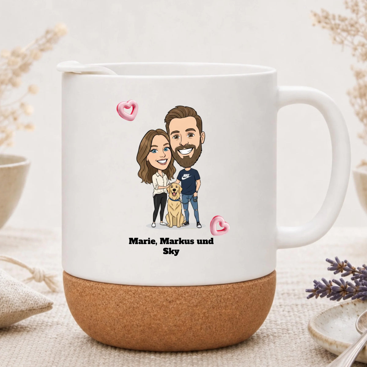 Personalisierte Korktasse mit Foto im Comic Stil Big Head – Geschenk für Kollegen