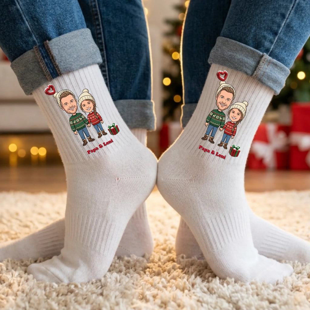 Personalisierte Weihnachtssocken im Comic Stil Big Head – Detailansicht – Wichtelgeschenk