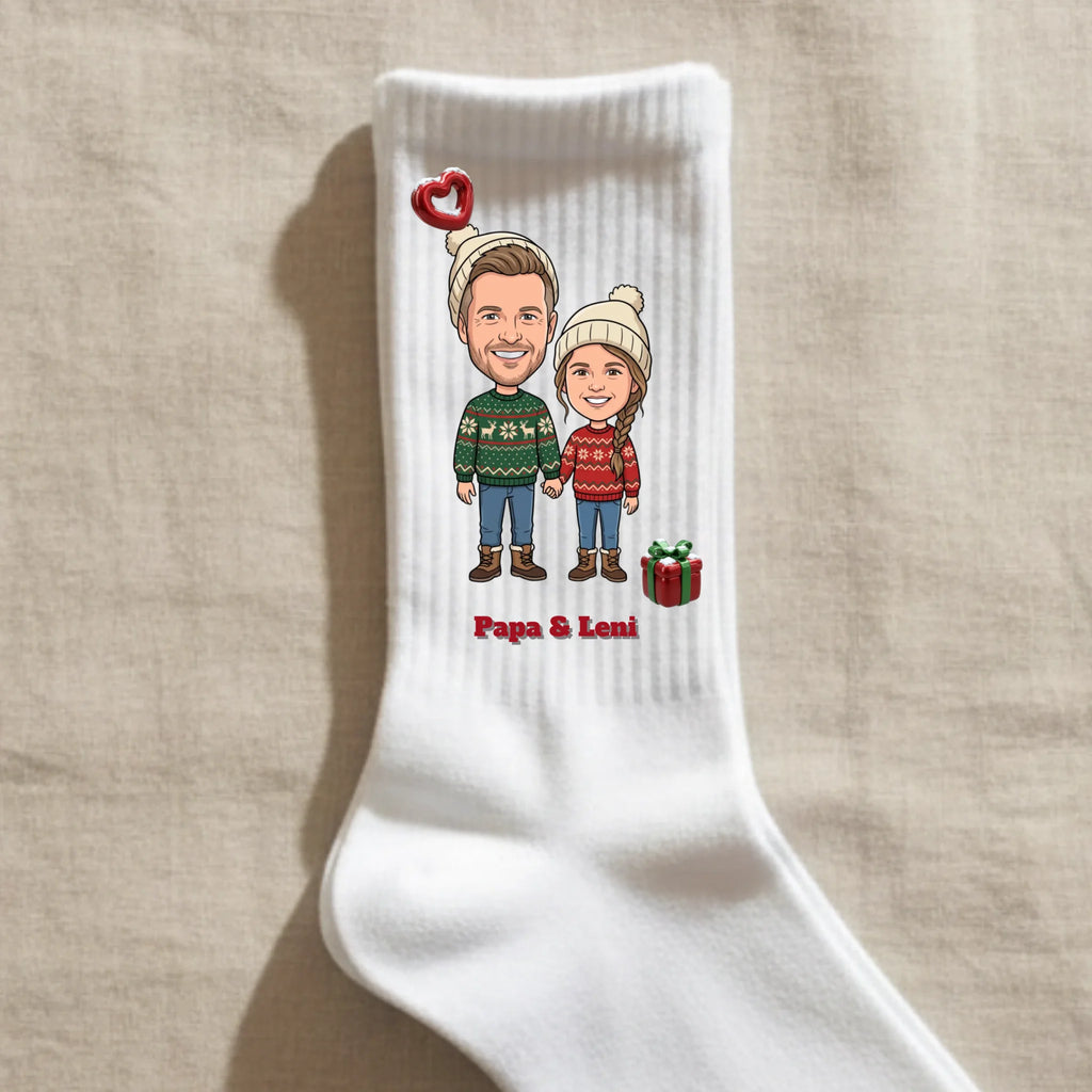 Personalisierte Weihnachtssocken im Comic Stil Big Head – Partnerlook – Weihnachtsgeschenk für Paare