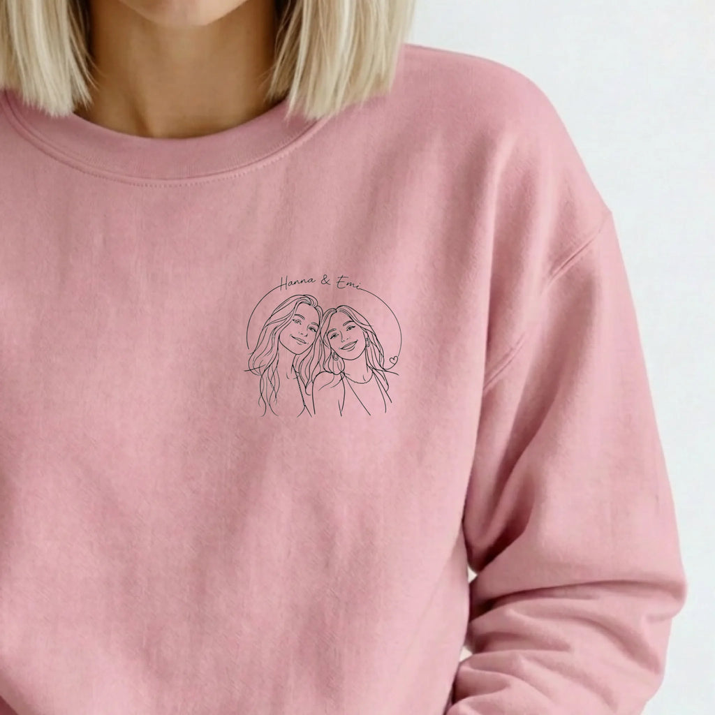 Personalisierter Lineart Pullover mit Foto – Sweater rosa – Geschenk für Schwester
