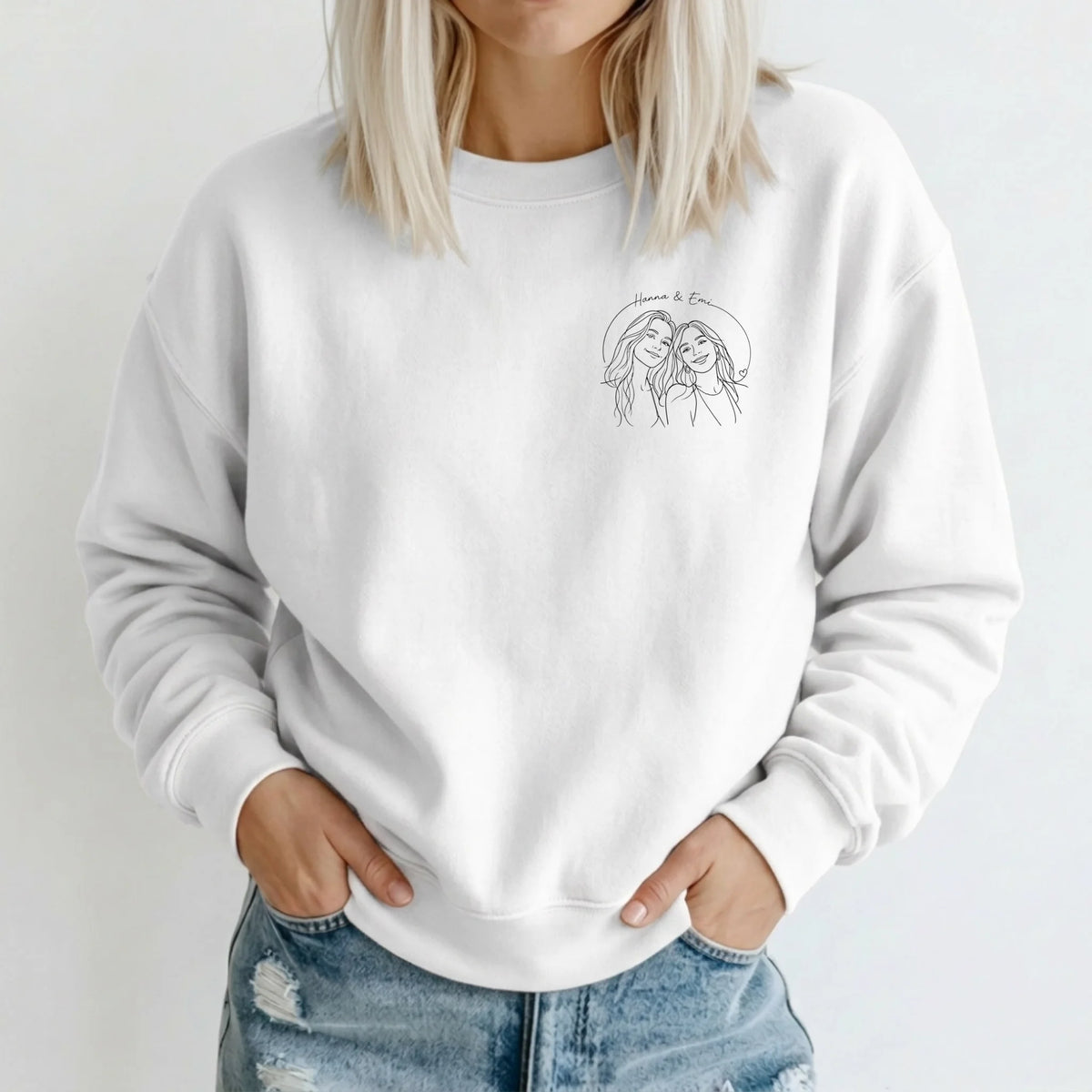 Personalisierter Lineart Pullover mit Foto – Sweater weiß – Geschenk für Paare
