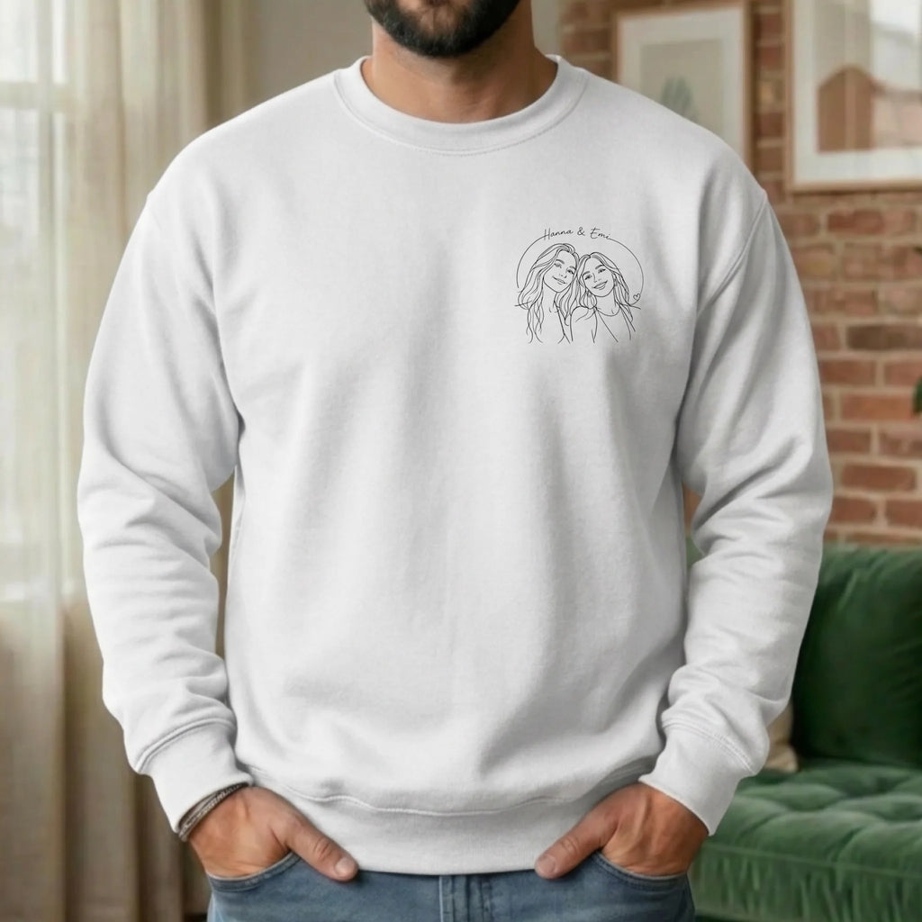 Personalisierter Lineart Pullover mit Foto – Sweater weiß Detail – Geschenk zum Jahrestag