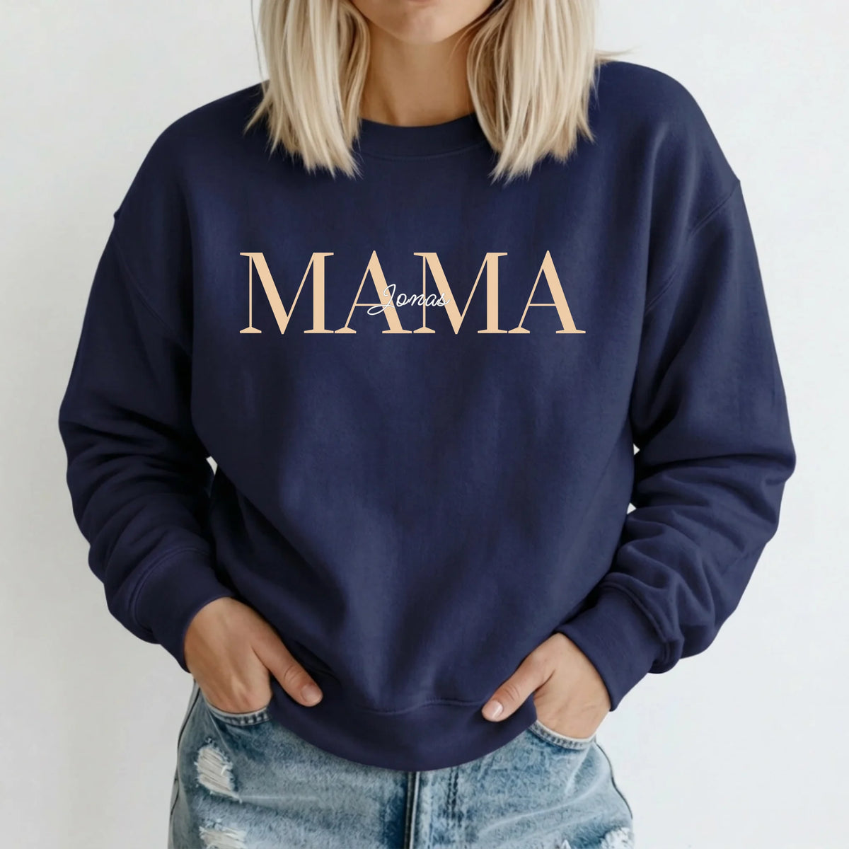 Personalisierter Mama Hoodie mit Namen der Kinder – Sweater blau – Geschenk zur Geburt