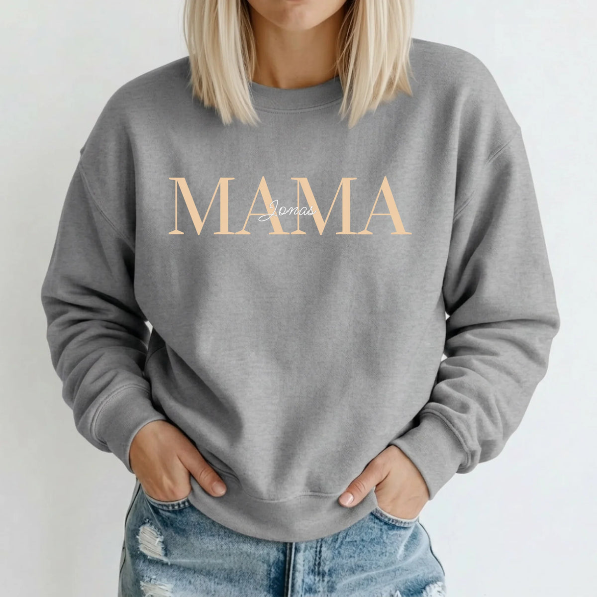 Personalisierter Mama Hoodie mit Namen der Kinder – Sweater grau – Geschenk für Mama