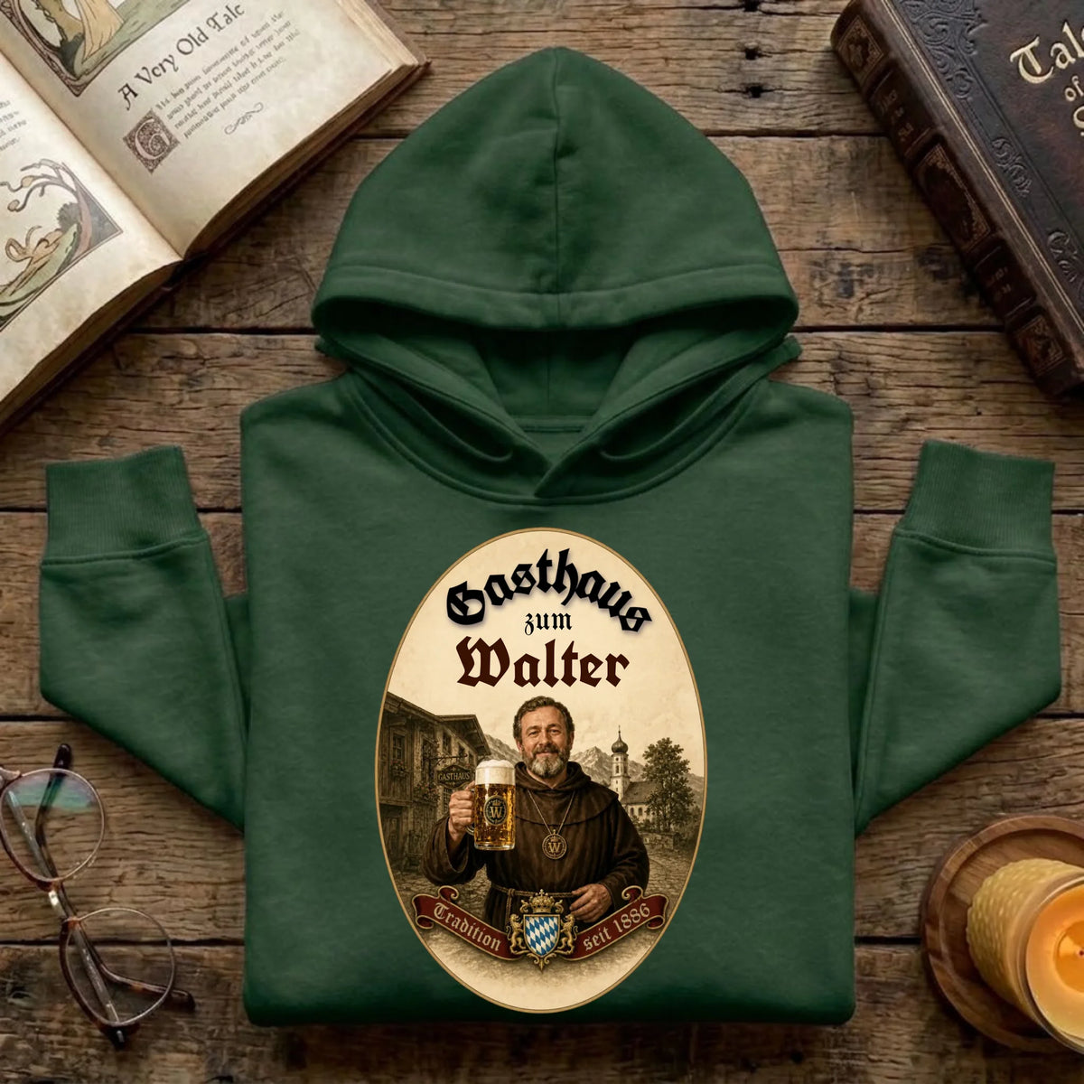Personalisierter Pullover im Gasthaus Design mit Foto – Geschenk für Stammtisch