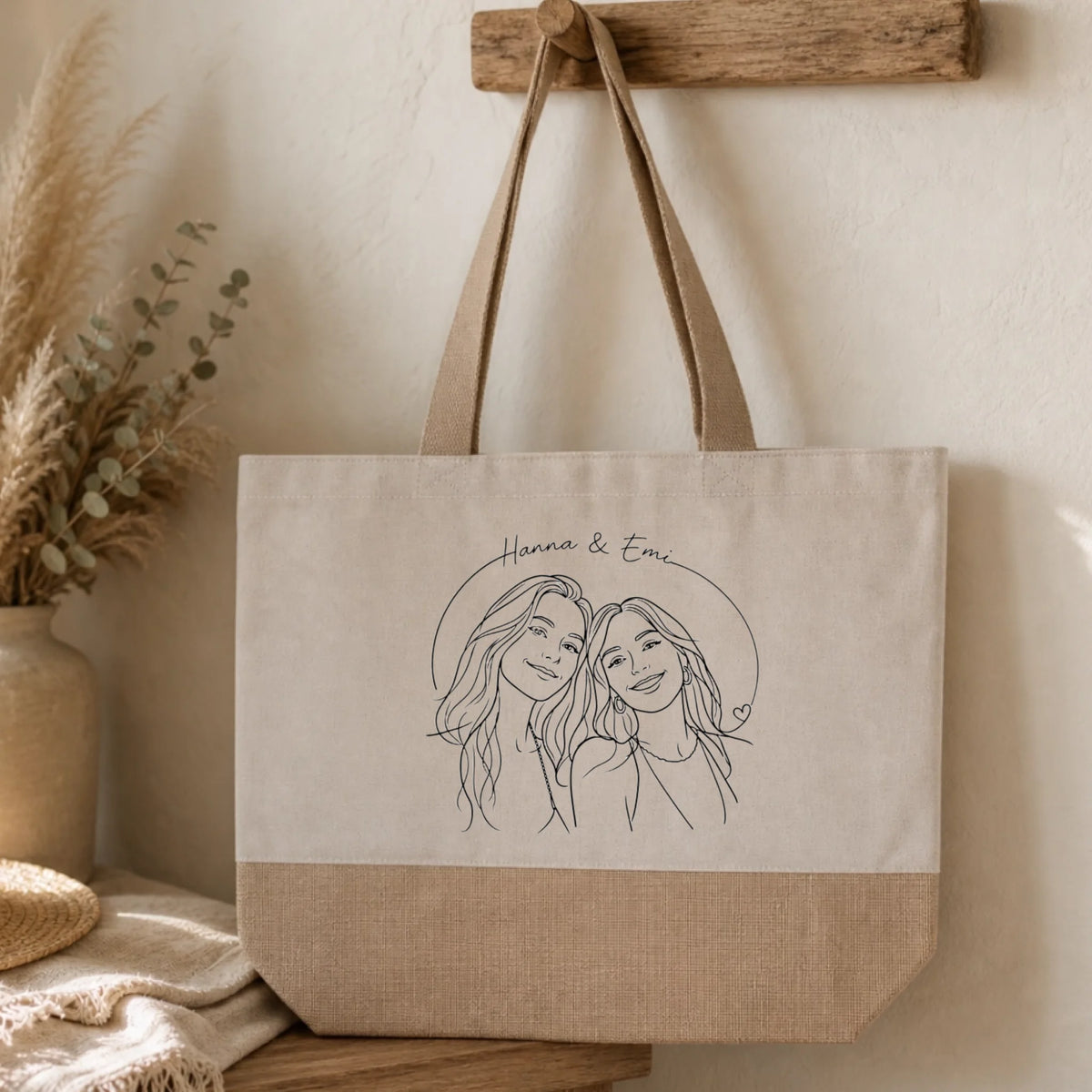 Personalisierter Shopper mit Lineart Foto und Namen – Geschenk für Schwester