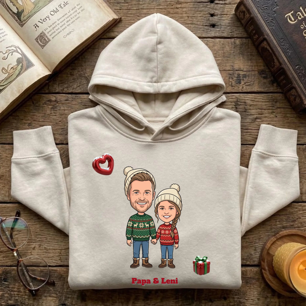 Personalisierter Weihnachtspullover mit Foto im Comic Stil Big Head – Weihnachtsgeschenk