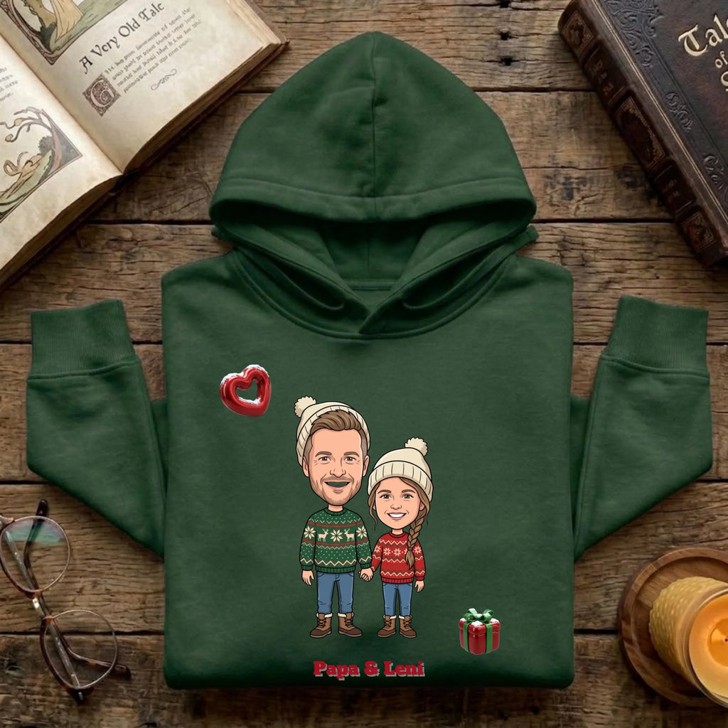 Personalisierter Weihnachtspullover mit Foto im Comic Stil Big Head – Pullover – Weihnachtsgeschenk für Paare