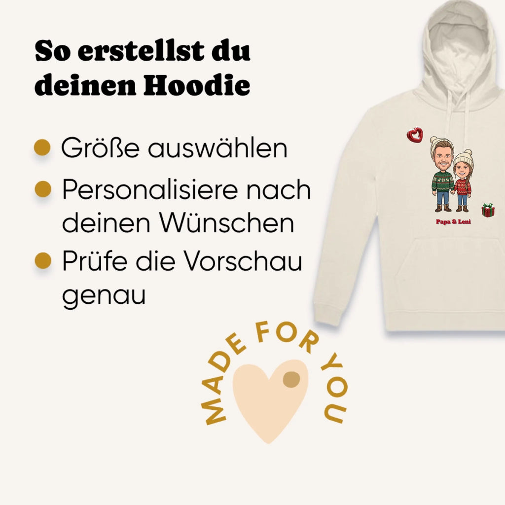 Personalisierter Weihnachtspullover mit Foto im Comic Stil Big Head – Hoodie Familienlook – Weihnachtsgeschenk für Familie