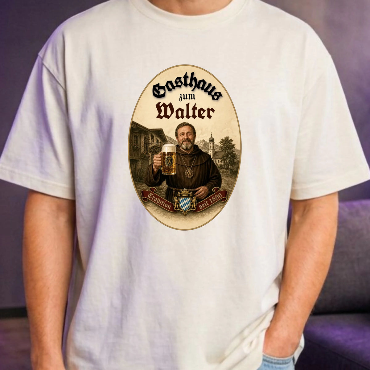 Personalisiertes Oversized T-Shirt im Gasthaus Design mit Foto – Geschenk zum Geburtstag