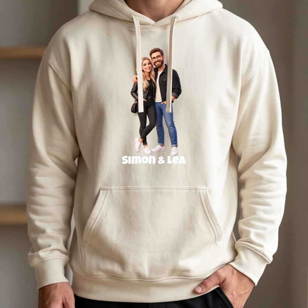 Personalisierter Pullover mit Foto im 3D Stil – Hoodie off-white vorn