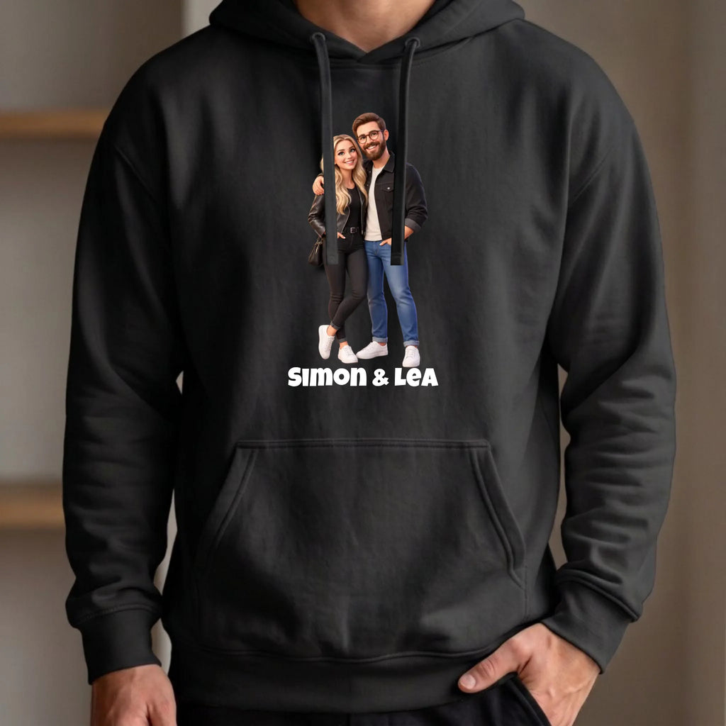 Personalisierter Pullover mit Foto im 3D Stil – Hoodie schwarz vorn