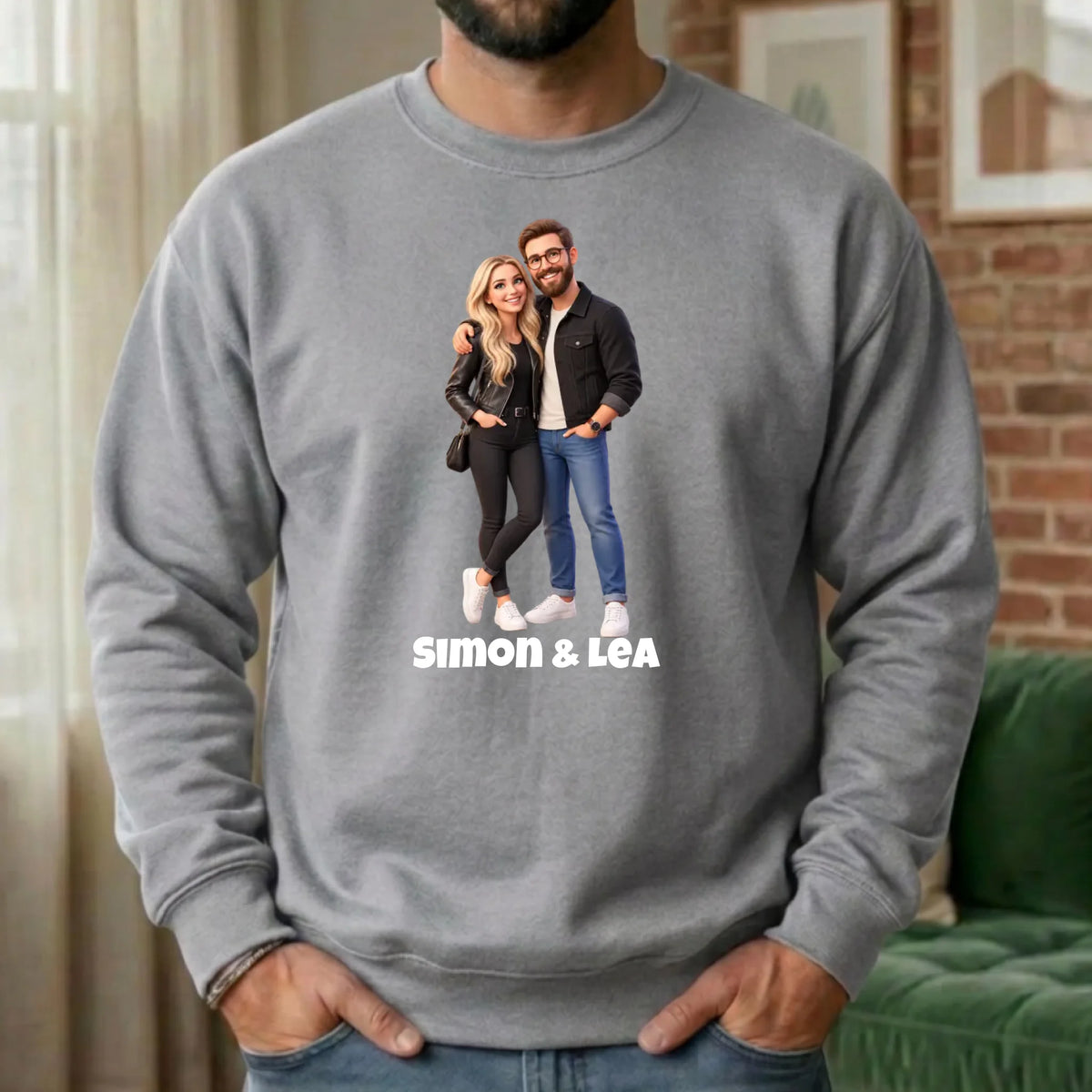 Personalisierter Pullover mit Foto im 3D Stil – Sweater grau